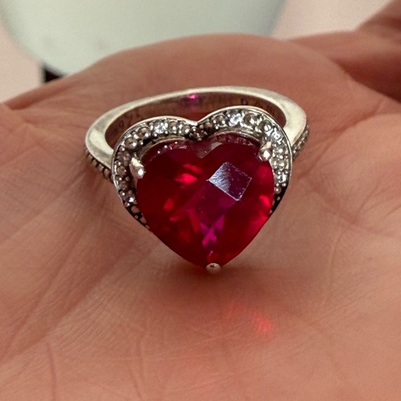 Milor P⭐️M Italy Sterling silver Red Ruby heart Shaped oversized Cocktail Ring - Picture 4 of 17